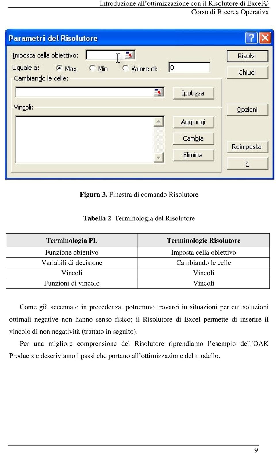 obiettivo Cambiando le celle Vincoli Vincoli Come già accennato in precedenza, potremmo trovarci in situazioni per cui soluzioni ottimali negative non