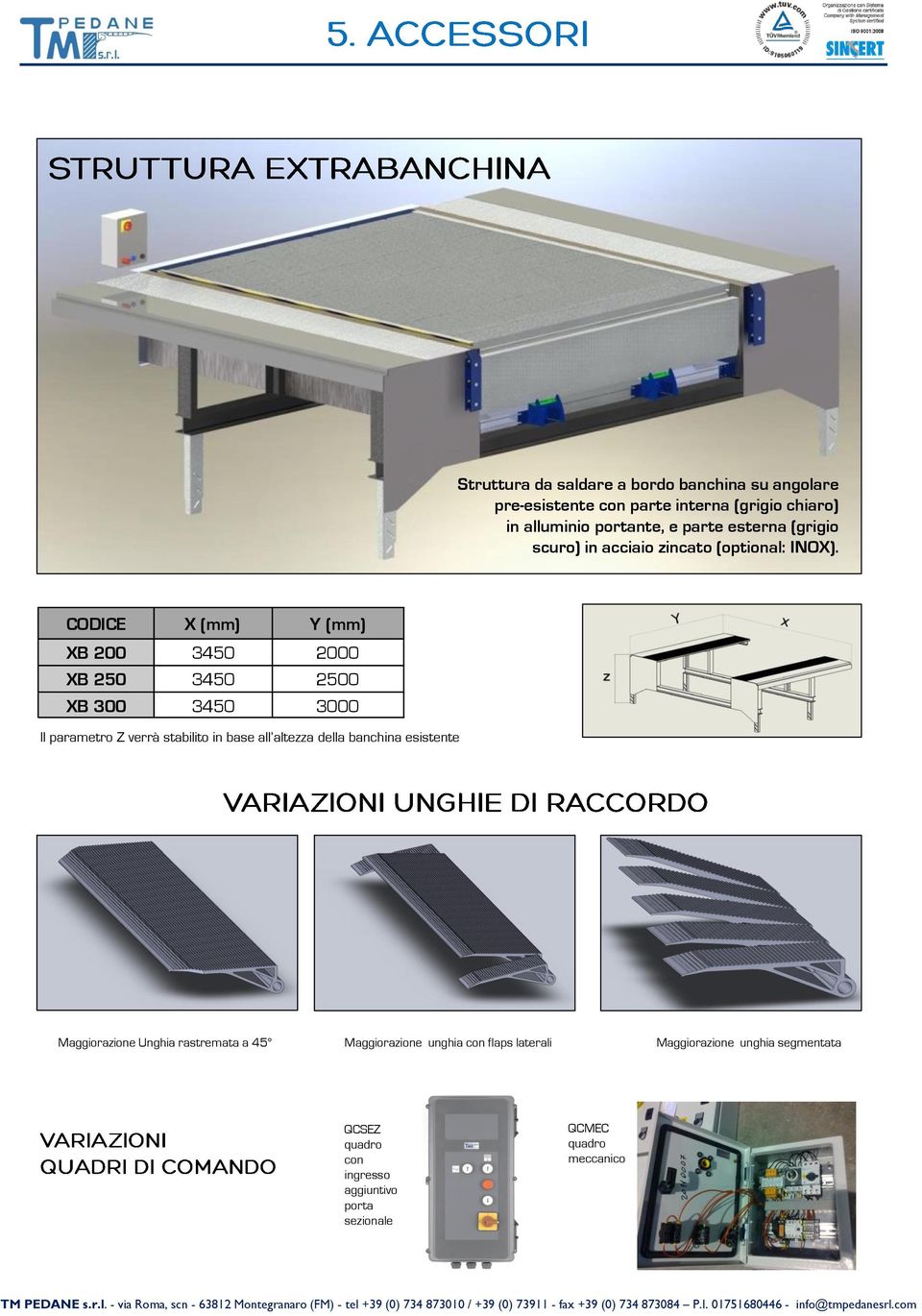 CODICE X (mm) Y (mm) XB 200 3450 2000 XB 250 3450 2500 XB 300 3450 3000 Il parametro Z verrà stabilito in base all altezza della