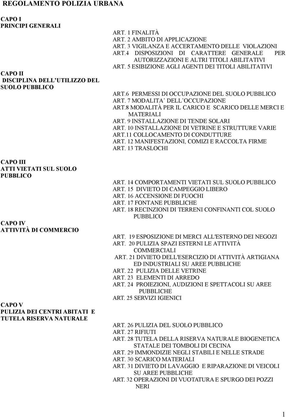 4 DISPOSIZIONI DI CARATTERE GENERALE PER AUTORIZZAZIONI E ALTRI TITOLI ABILITATIVI ART. 5 ESIBIZIONE AGLI AGENTI DEI TITOLI ABILITATIVI ART.6 PERMESSI DI OCCUPAZIONE DEL SUOLO PUBBLICO ART.