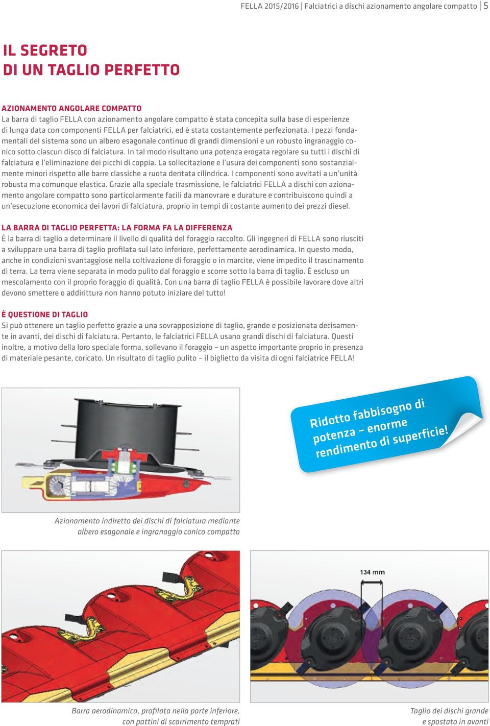 I pezzi fondamentali del sistema sono un albero esagonale continuo di grandi dimensioni e un robusto ingranaggio conico sotto ciascun disco di falciatura.