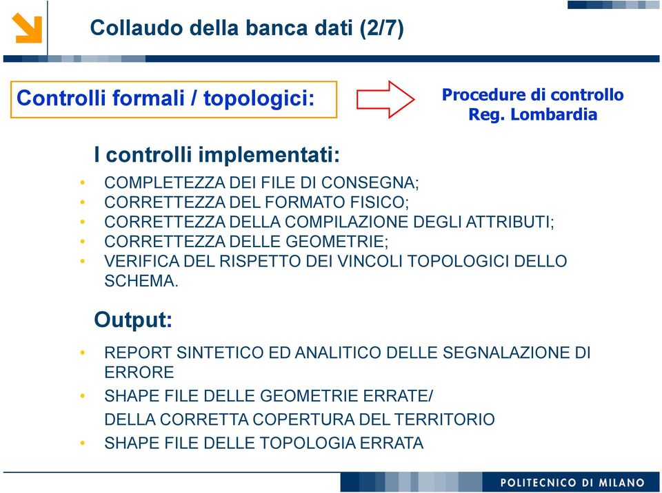 COMPILAZIONE DEGLI ATTRIBUTI; CORRETTEZZA DELLE GEOMETRIE; VERIFICA DEL RISPETTO DEI VINCOLI TOPOLOGICI DELLO SCHEMA.