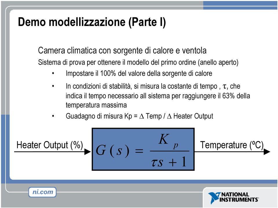 stabilità, si misura la costante di tempo, τ, che indica il tempo necessario all sistema per raggiungere il 63%