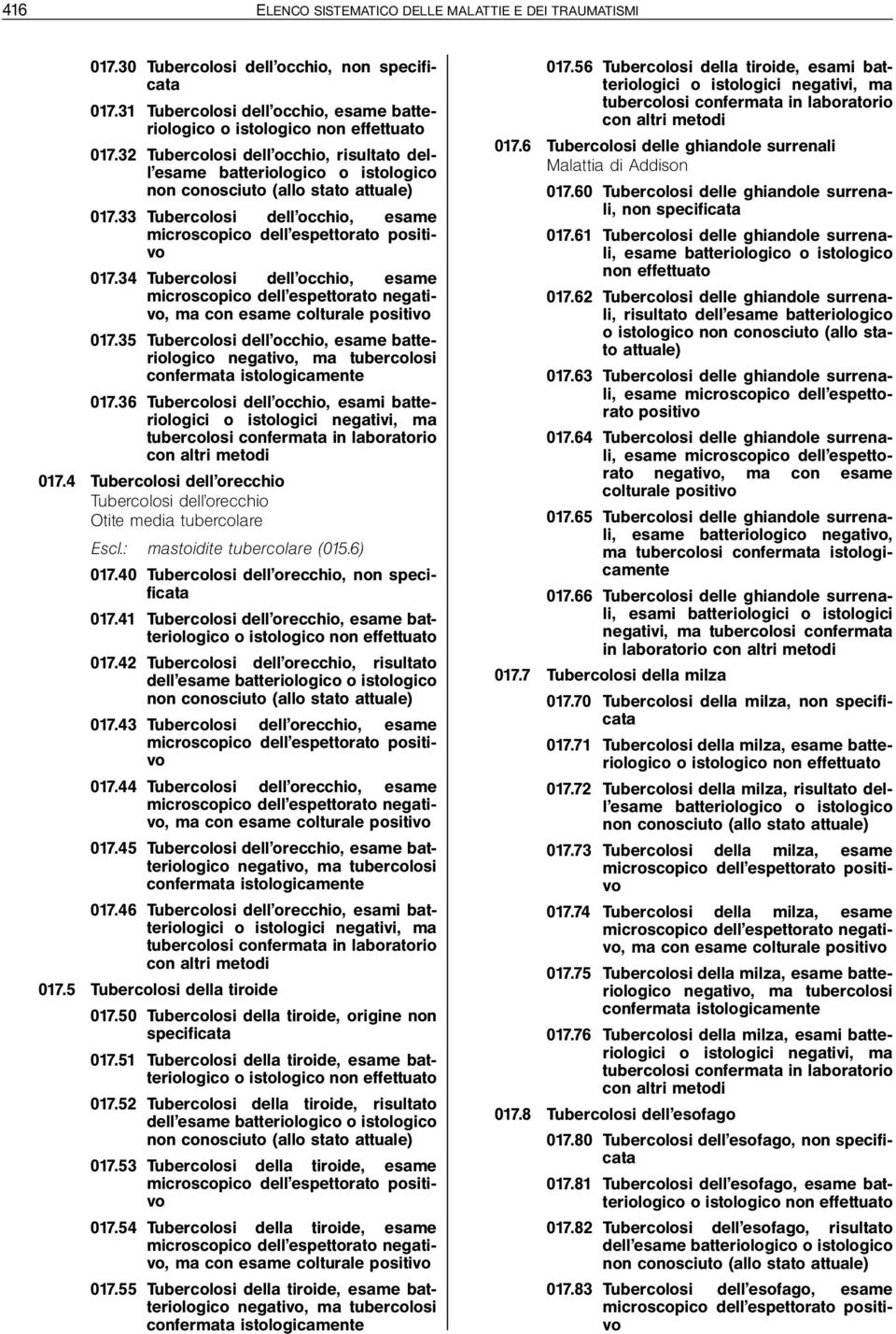 34 Tubercolosi dell occhio, esame microscopico dell espettorato negativo, ma con esame colturale positivo 017.