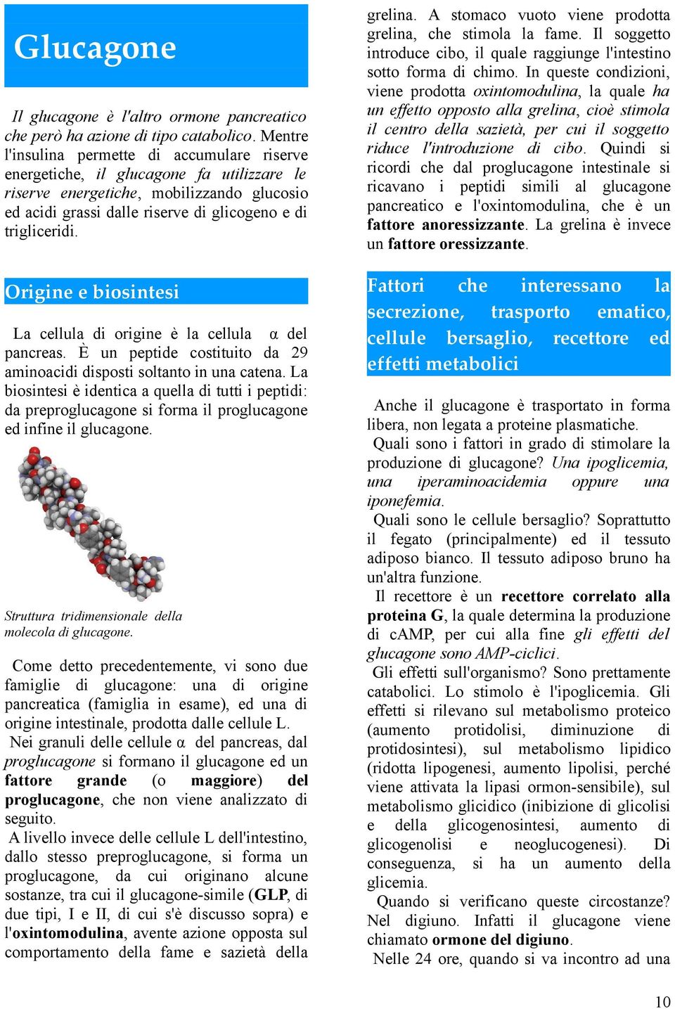 Origine e biosintesi La cellula di origine è la cellula α del pancreas. È un peptide costituito da 29 aminoacidi disposti soltanto in una catena.