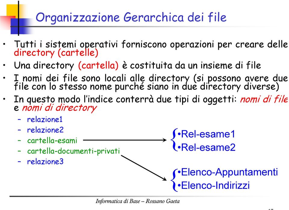 in due directory diverse) In questo modo l indice conterrà due tipi di oggetti: nomi di file e nomi di directory relazione1