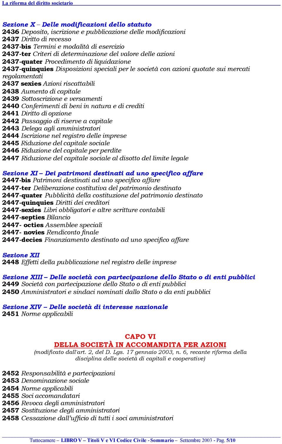 riscattabili 2438 Aumento di capitale 2439 Sottoscrizione e versamenti 2440 Conferimenti di beni in natura e di crediti 2441 Diritto di opzione 2442 Passaggio di riserve a capitale 2443 Delega agli