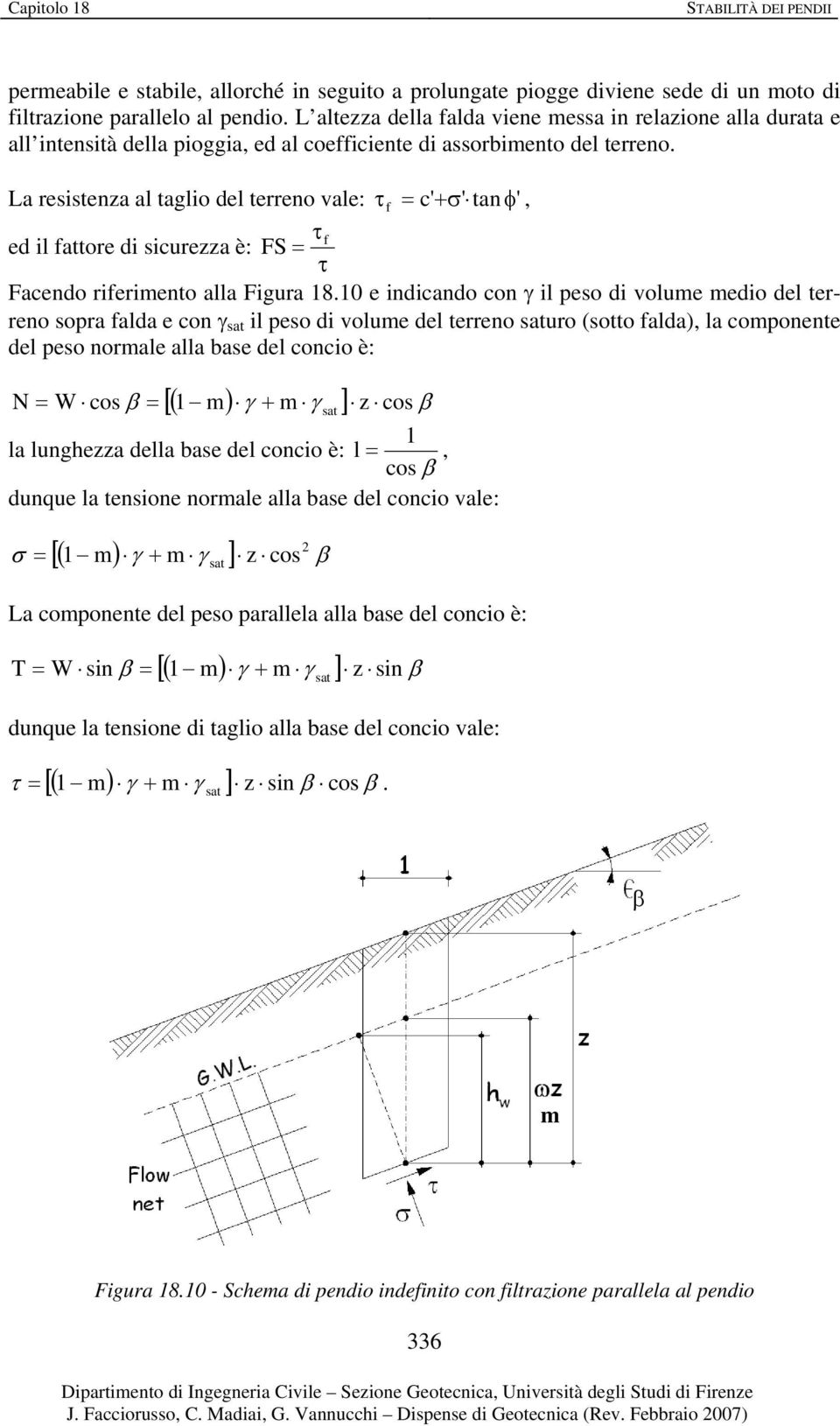 La ressteza al taglo del terreo vale: τ f = c +σ ta φ, τ ed l fattore d scurezza è: FS = f τ Facedo rfermeto alla Fgura 8.