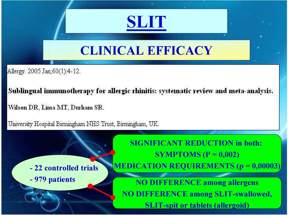 REQUIREMENTS (p = 0,00003) NO DIFFERENCE among allergens NO