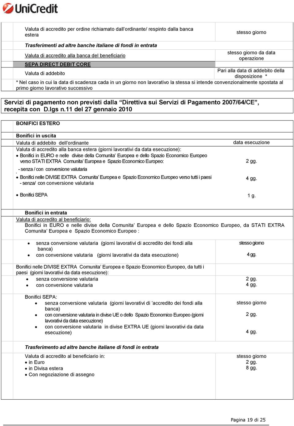 lavorativo la stessa si intende convenzionalmente spostata al primo giorno lavorativo successivo Servizi di pagamento non previsti dalla Direttiva sui Servizi di Pagamento 2007/64/CE, recepita con D.