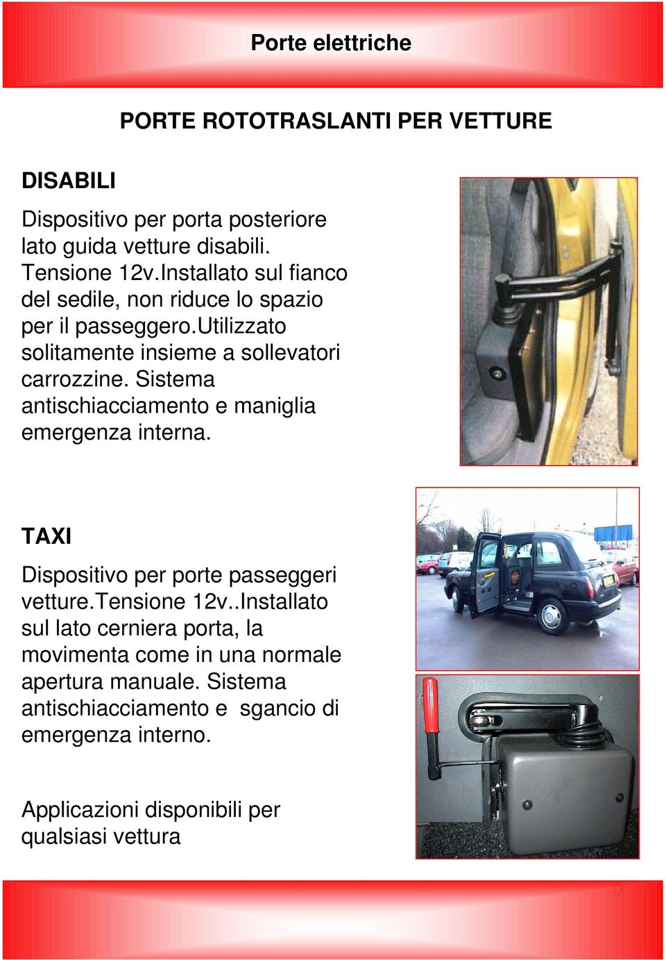 Sistema antischiacciamento e maniglia emergenza interna. TAXI Dispositivo per porte passeggeri vetture.tensione 12v.