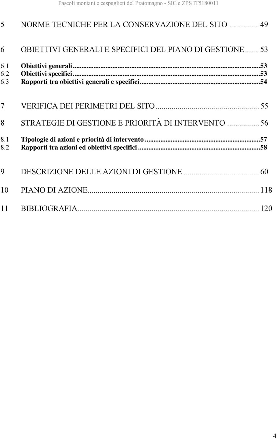 ..54 7 VERIFICA DEI PERIMETRI DEL SITO... 55 8 STRATEGIE DI GESTIONE E PRIORITÀ DI INTERVENTO... 56 8.