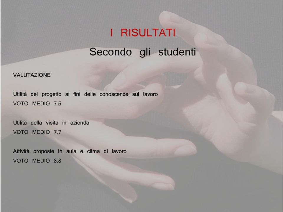 MEDIO 7.5 Utilità della visita in azienda VOTO MEDIO 7.