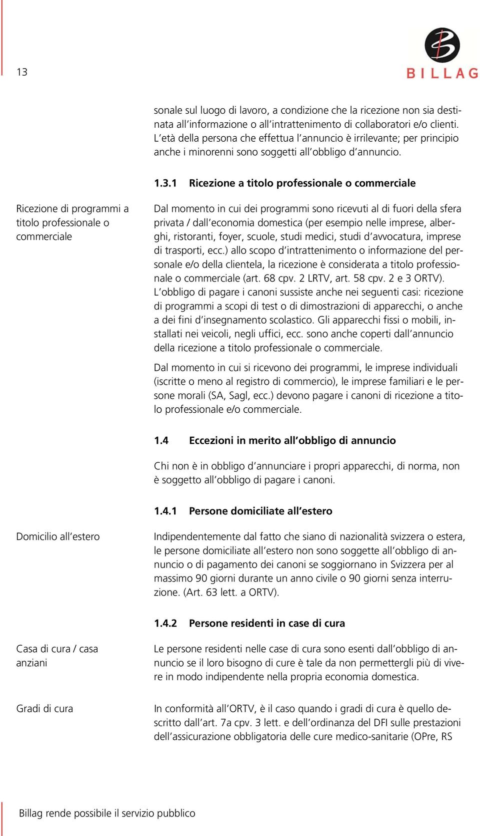 1 Ricezione a titolo professionale o Ricezione di programmi a titolo professionale o Dal momento in cui dei programmi sono ricevuti al di fuori della sfera privata / dall economia domestica (per