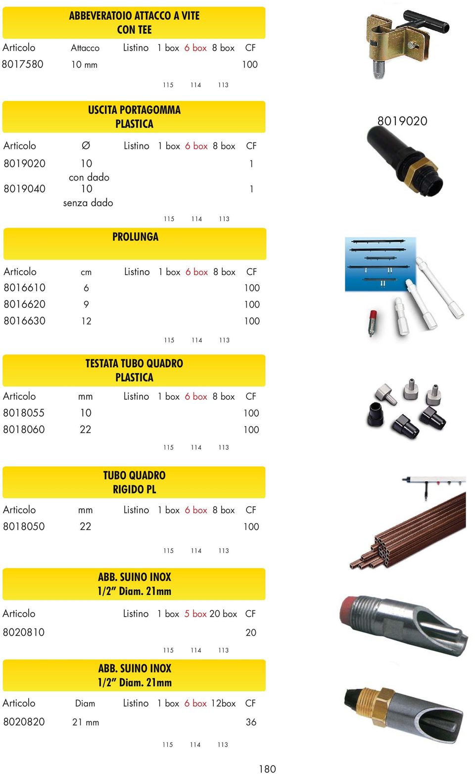 PLASTICA mm 8018055 10 100 8018060 22 100 TUBO QUADRO RIGIDO PL mm 8018050 22 100 ABB. SUINO INOX 1/2 Diam.