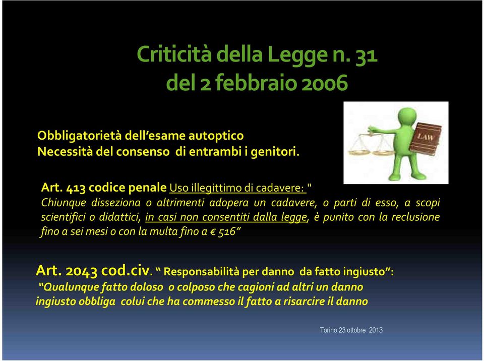 didattici, in casi non consentiti dalla legge, è punito con la reclusione fino a sei mesi o con la multa fino a 516 Art. 2043 cod.civ.