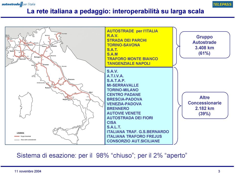 408 km (61%) A12 A1 Civitavecchia A12 Roma LEGENDA Gruppo Autostrade Anas e altre concessionarie A24 Pe
