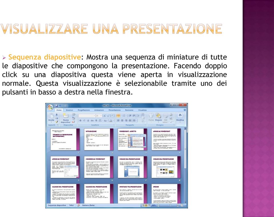Facendo doppio click su una diapositiva questa viene aperta in