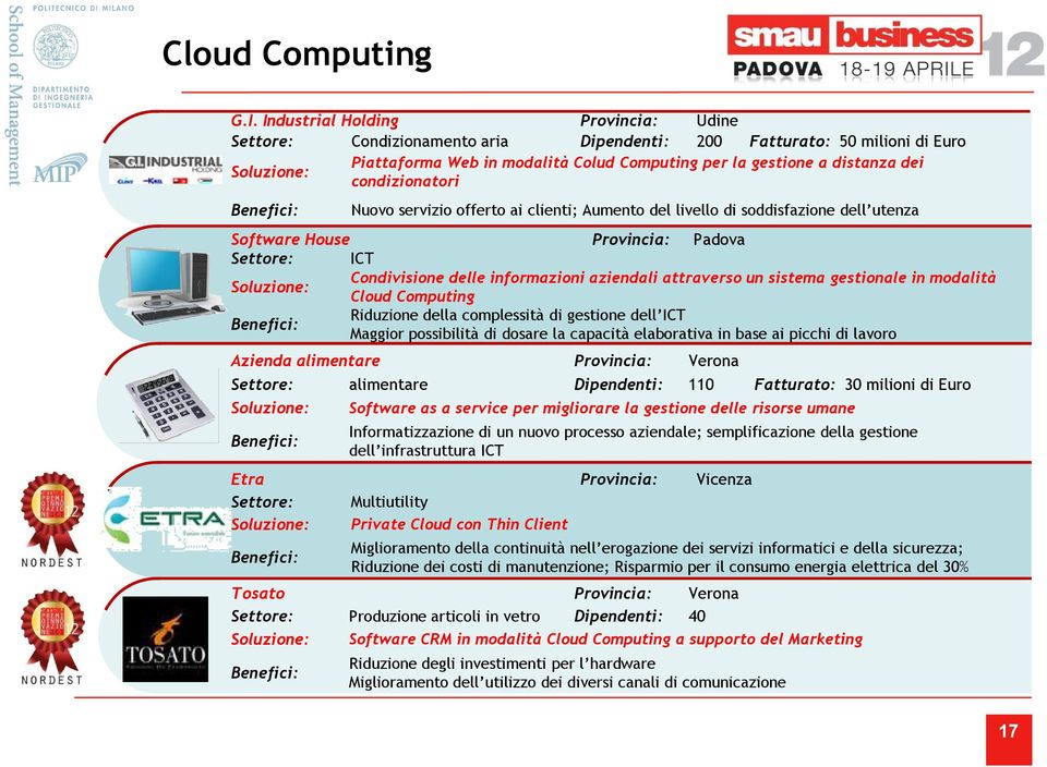 condizionatori Benefici: Nuovo servizio offerto ai clienti; Aumento del livello di soddisfazione dell utenza Software House Provincia: Padova Settore: ICT Soluzione: Condivisione delle informazioni