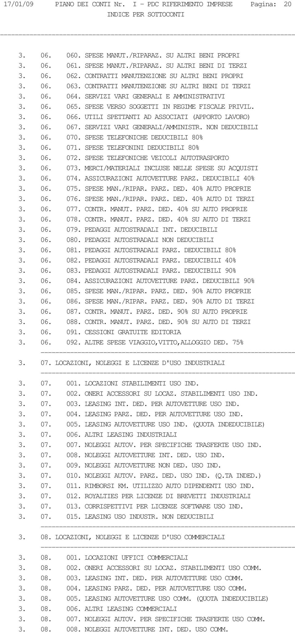 SPESE VERSO SOGGETTI IN REGIME FISCALE PRIVIL. 3. 06. 066. UTILI SPETTANTI AD ASSOCIATI (APPORTO LAVORO) 3. 06. 067. SERVIZI VARI GENERALI/AMMINISTR. NON DEDUCIBILI 3. 06. 070.