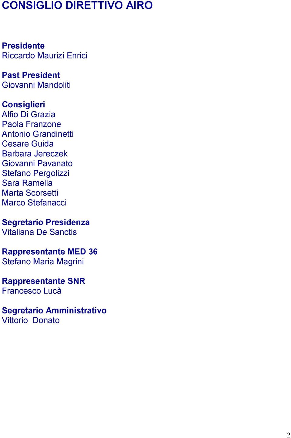 Pergolizzi Sara Ramella Marta Scorsetti Marco Stefanacci Segretario Presidenza Vitaliana De Sanctis