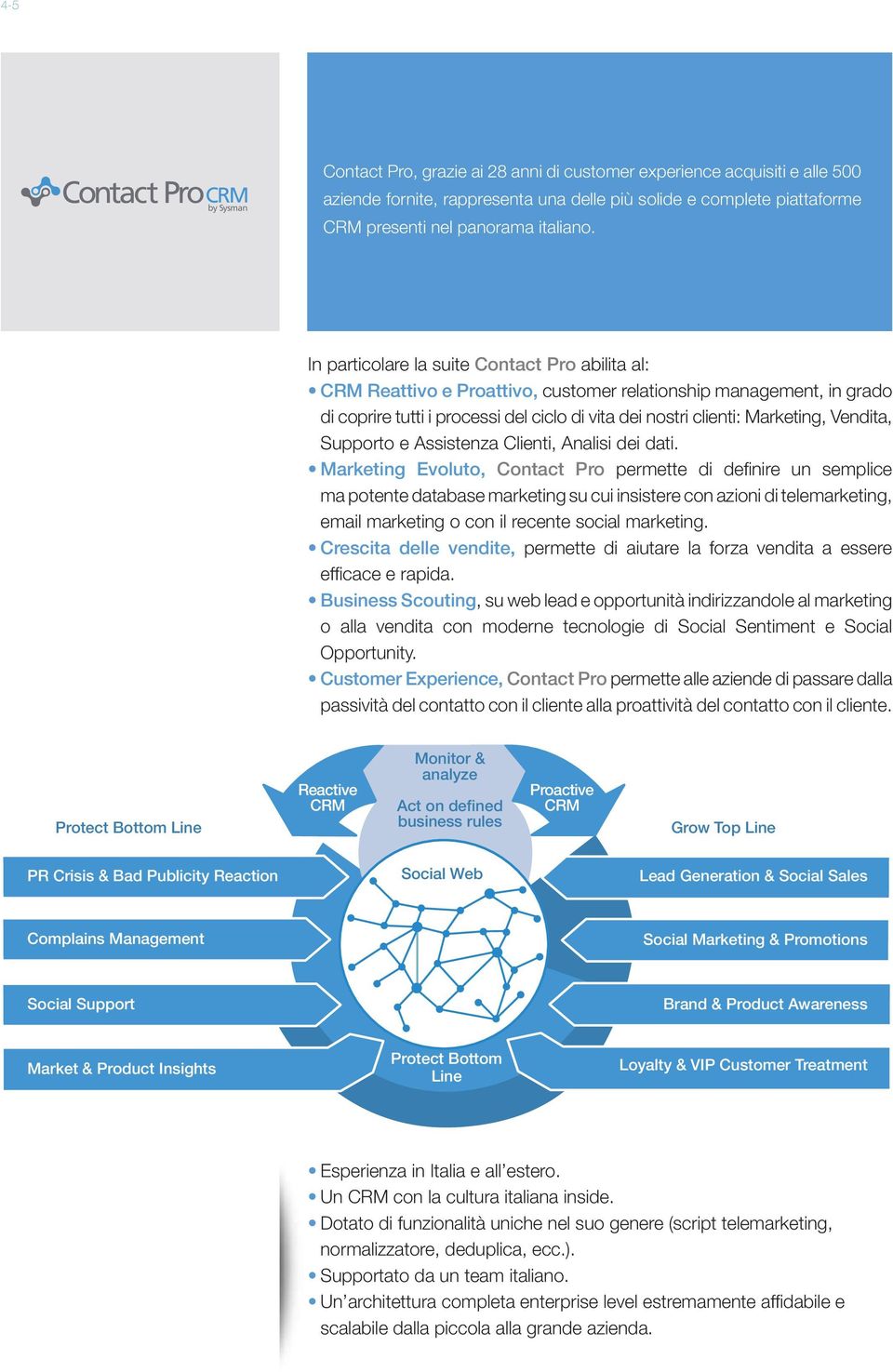 In particolare la suite Contact Pro abilita al: CRM Reattivo e Proattivo, customer relationship management, in grado di coprire tutti i processi del ciclo di vita dei nostri clienti: Marketing,