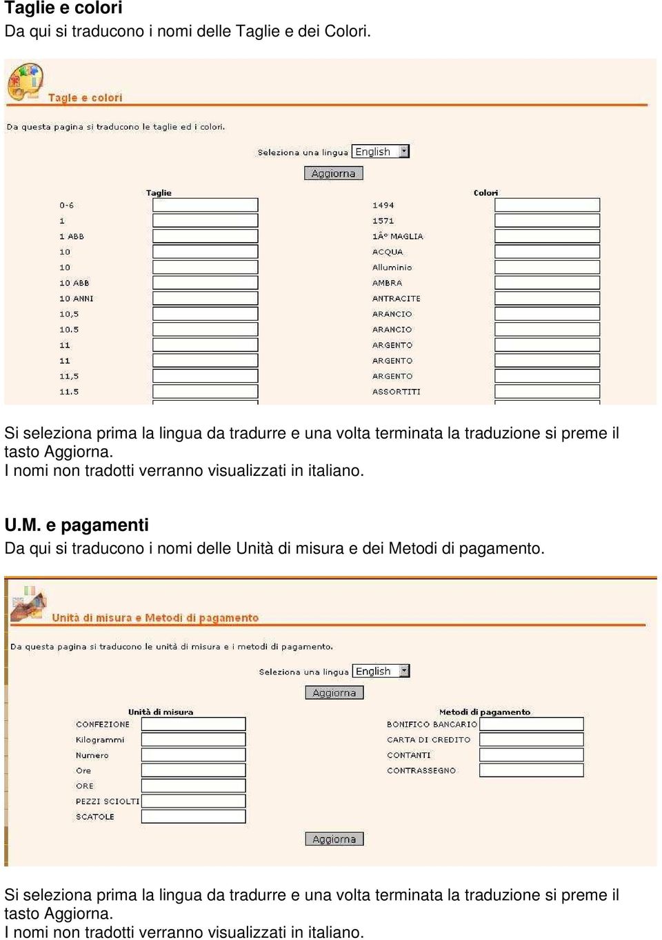 I nomi non tradotti verranno visualizzati in italiano. U.M.