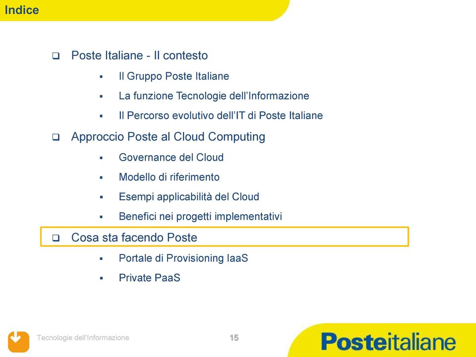 Computing Governance del Cloud Modello di riferimento Esempi applicabilità del Cloud