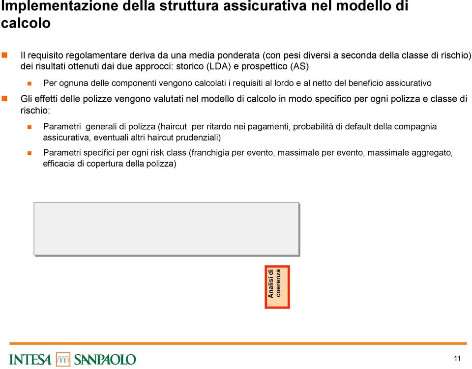 valutati nel modello di calcolo in modo specifico per ogni polizza e classe di rischio: Parametri generali di polizza (haircut per ritardo nei pagamenti, probabilità di default della compagnia