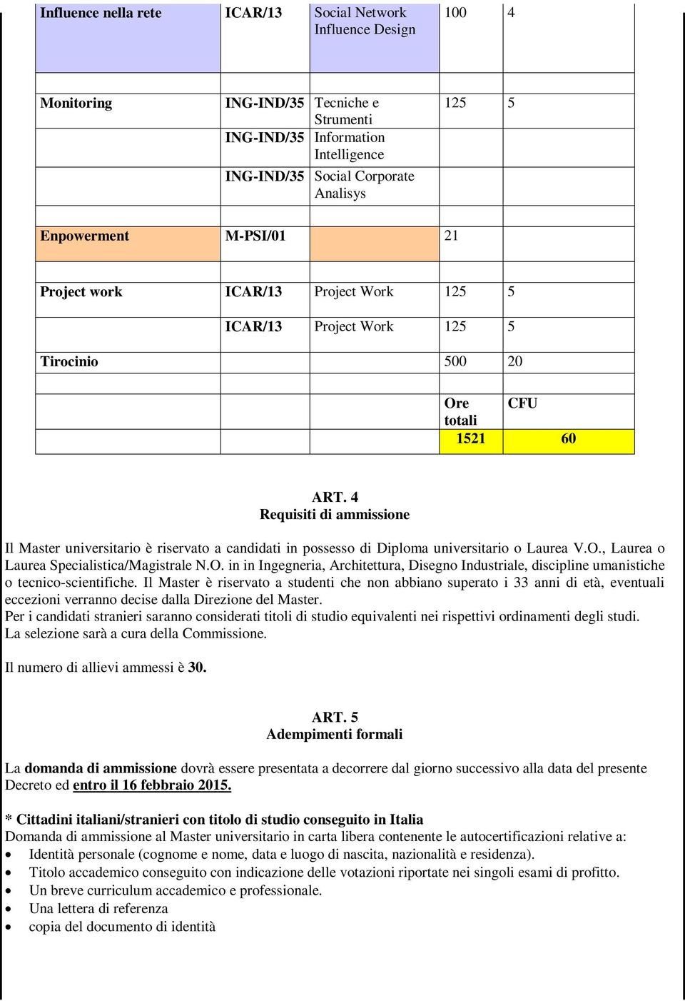 4 Requisiti di ammissione Il Master universitario è riservato a candidati in possesso di Diploma universitario o Laurea V.O.