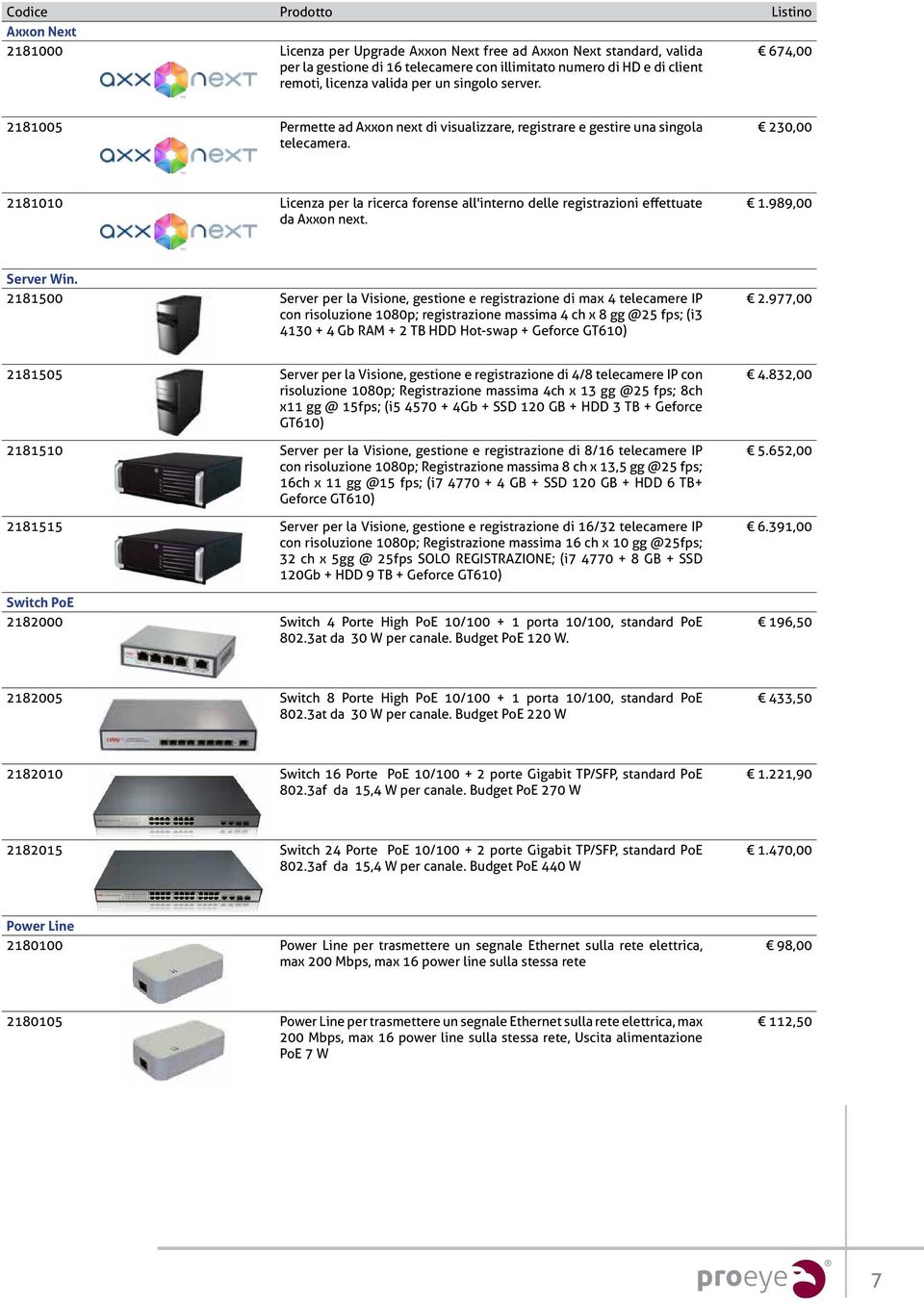 230,00 2181010 Licenza per la ricerca forense all'interno delle registrazioni effettuate da Axxon next. 1.989,00 Server Win.