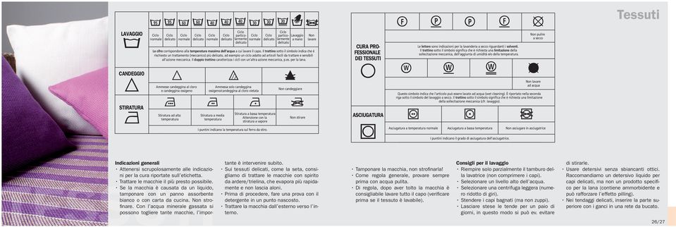 Il trattino sotto il simbolo indica che è rischiesto un trattamento (meccanico) più delicato, ad esempio un ciclo adatto ad articoli facili da trattare e sensibili all azione meccanica.