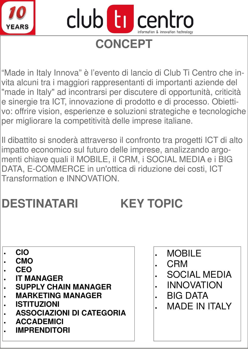 Obiettivo: offrire vision, esperienze e soluzioni strategiche e tecnologiche per migliorare la competitività delle imprese italiane.