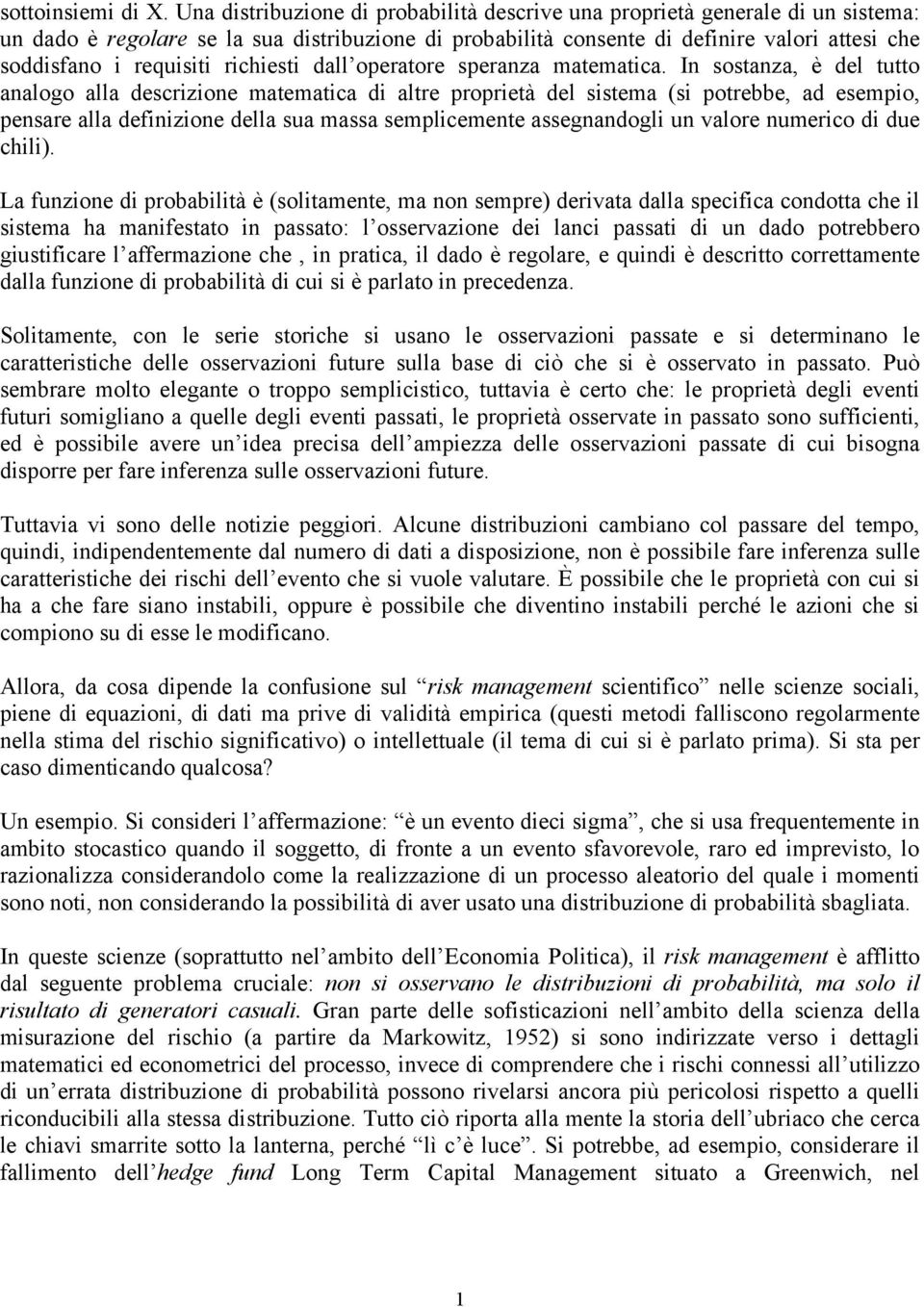 richiesti dall operatore speranza matematica.