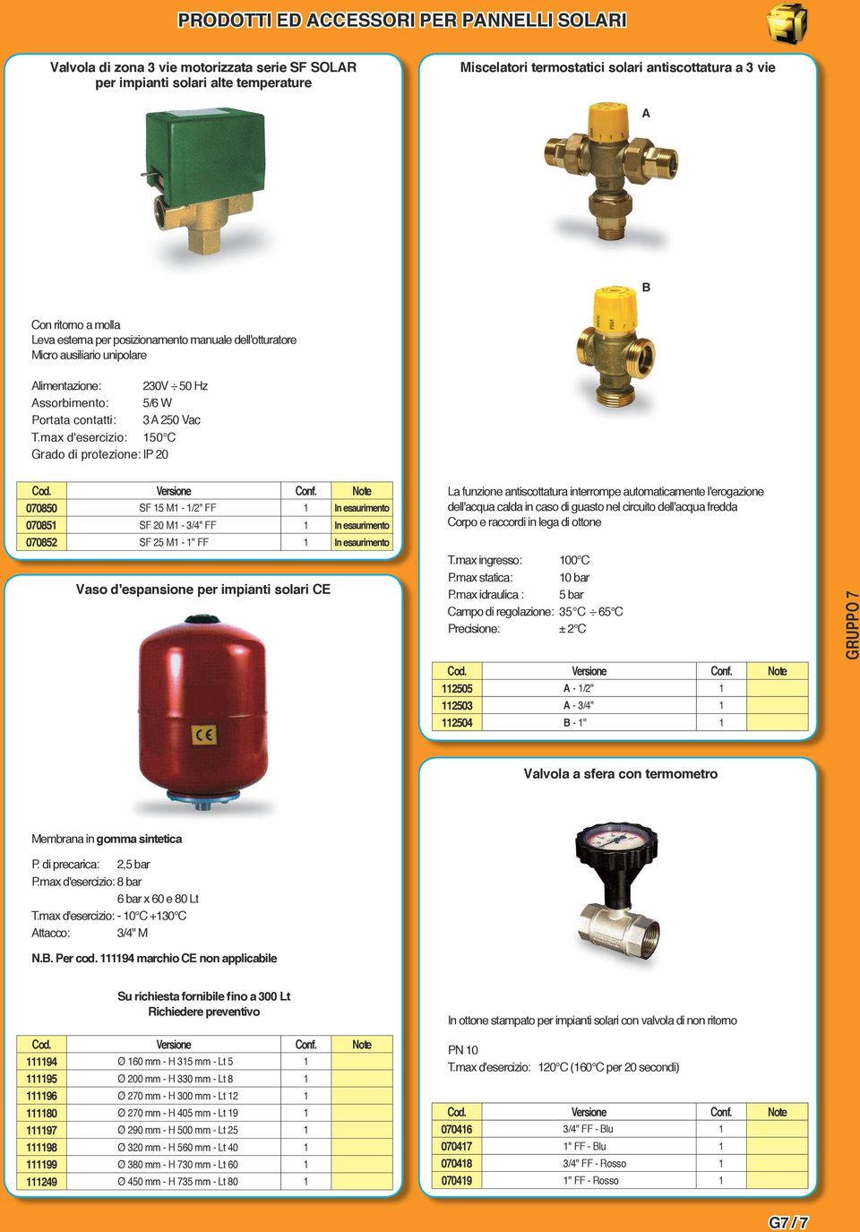 max d'esercizio: 50 C Grado di protezione: IP 20 070850 SF 5 M - /2" FF In esaurimento 07085 SF 20 M - 3/4" FF In esaurimento 070852 SF 25 M - " FF In esaurimento Vaso d'espansione per impianti