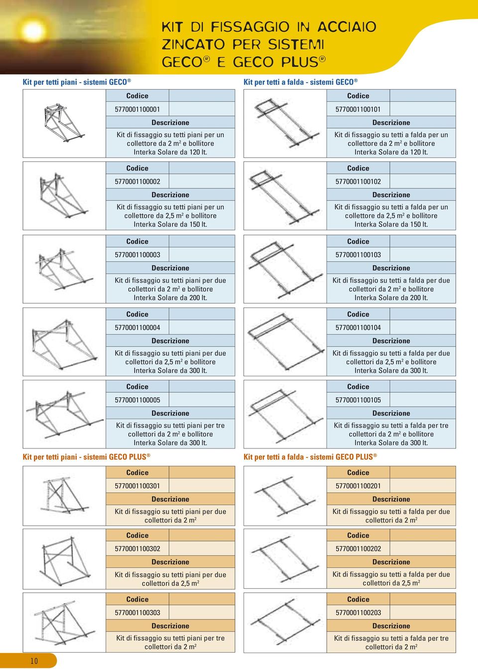 5770001100003 Kit di fissaggio su tetti piani per due collettori da 2 m 2 e bollitore Interka Solare da 200 lt.