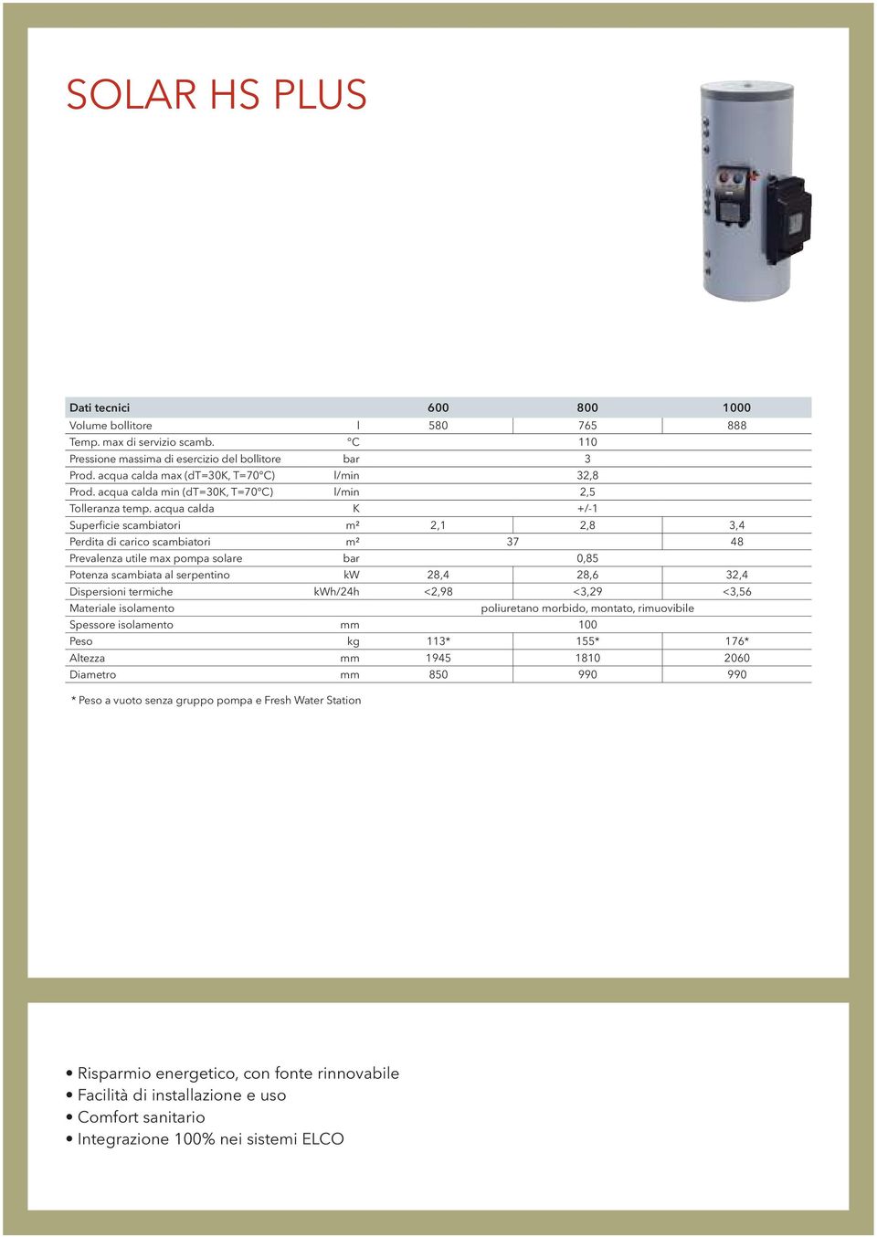 acqua calda K +/-1 Superficie scambiatori m² 2,1 2,8 3,4 Perdita di carico scambiatori m² 37 48 Prevalenza utile max pompa solare bar 0,85 Potenza scambiata al serpentino kw 28,4 28,6 32,4