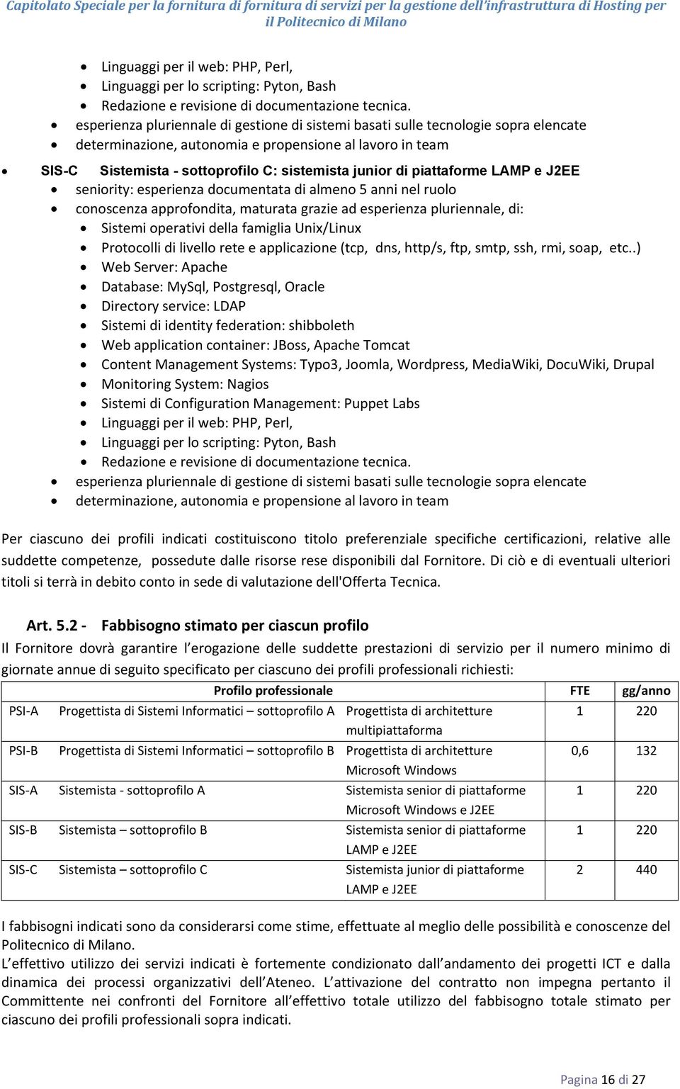 piattaforme LAMP e J2EE seniority: esperienza documentata di almeno 5 anni nel ruolo conoscenza approfondita, maturata grazie ad esperienza pluriennale, di: Sistemi operativi della famiglia