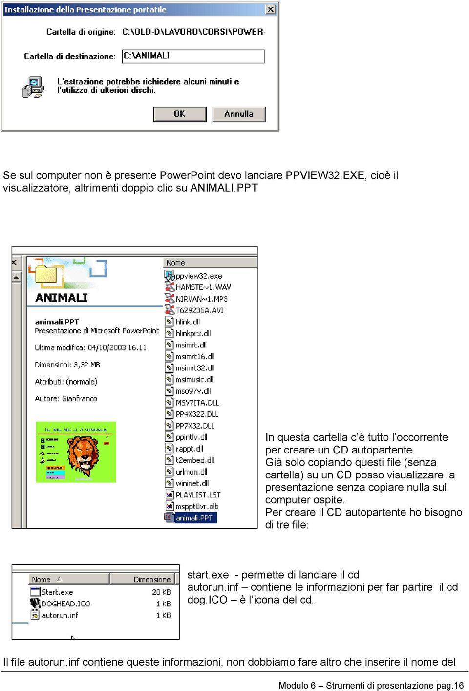 Già solo copiando questi file (senza cartella) su un CD posso visualizzare la presentazione senza copiare nulla sul computer ospite.