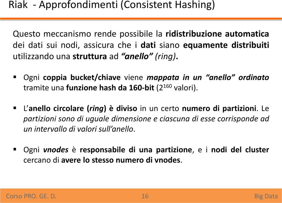 Ogni coppia bucket/chiave viene mappata in un anello ordinato tramite una funzione hash da 160-bit (2 160 valori).