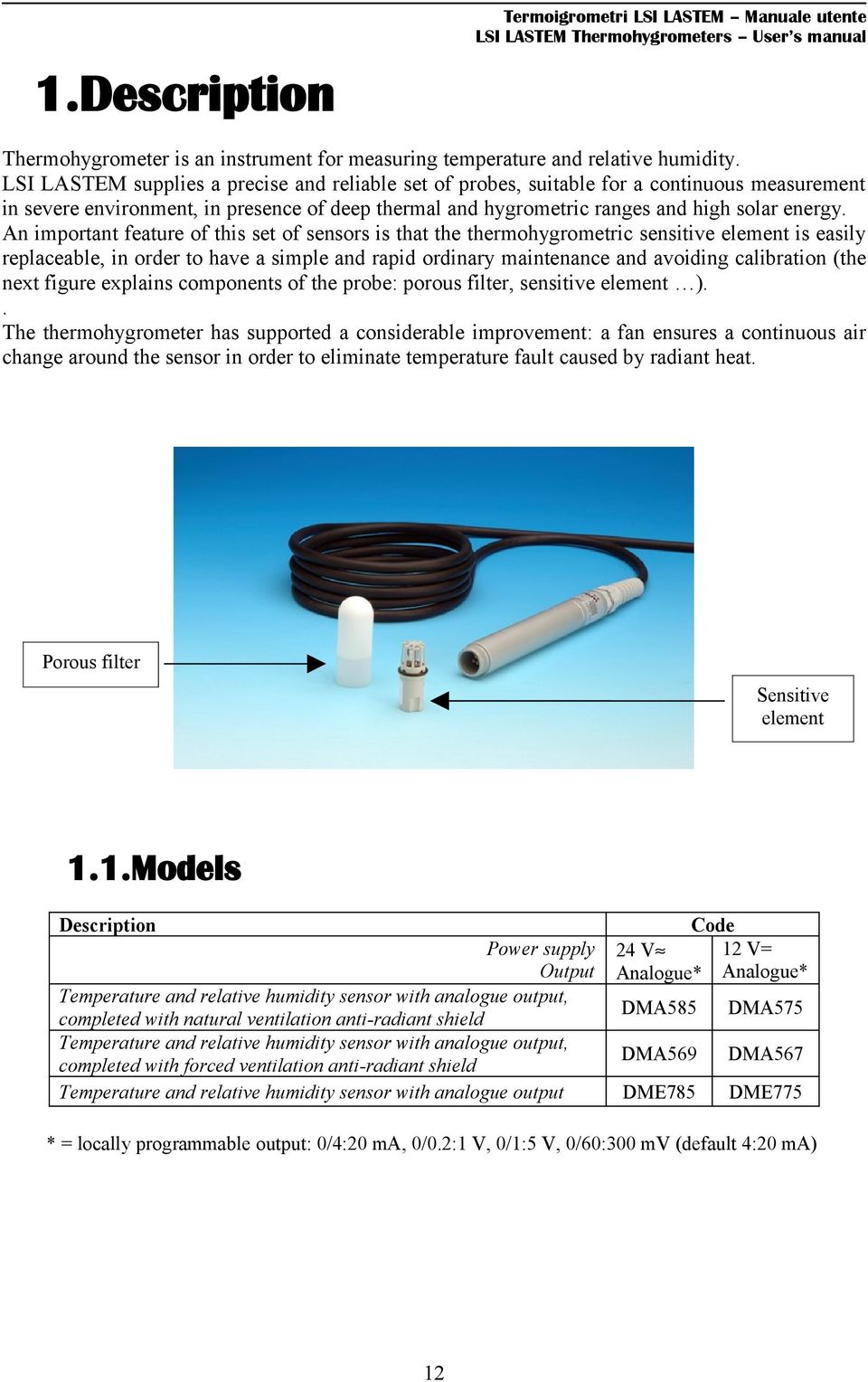 An important feature of this set of sensors is that the thermohygrometric sensitive element is easily replaceable, in order to have a simple and rapid ordinary maintenance and avoiding calibration