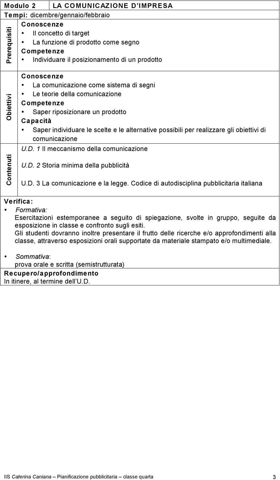 1 Il meccanismo della comunicazione U.D. 2 Storia minima della pubblicità U.D. 3 La comunicazione e la legge.