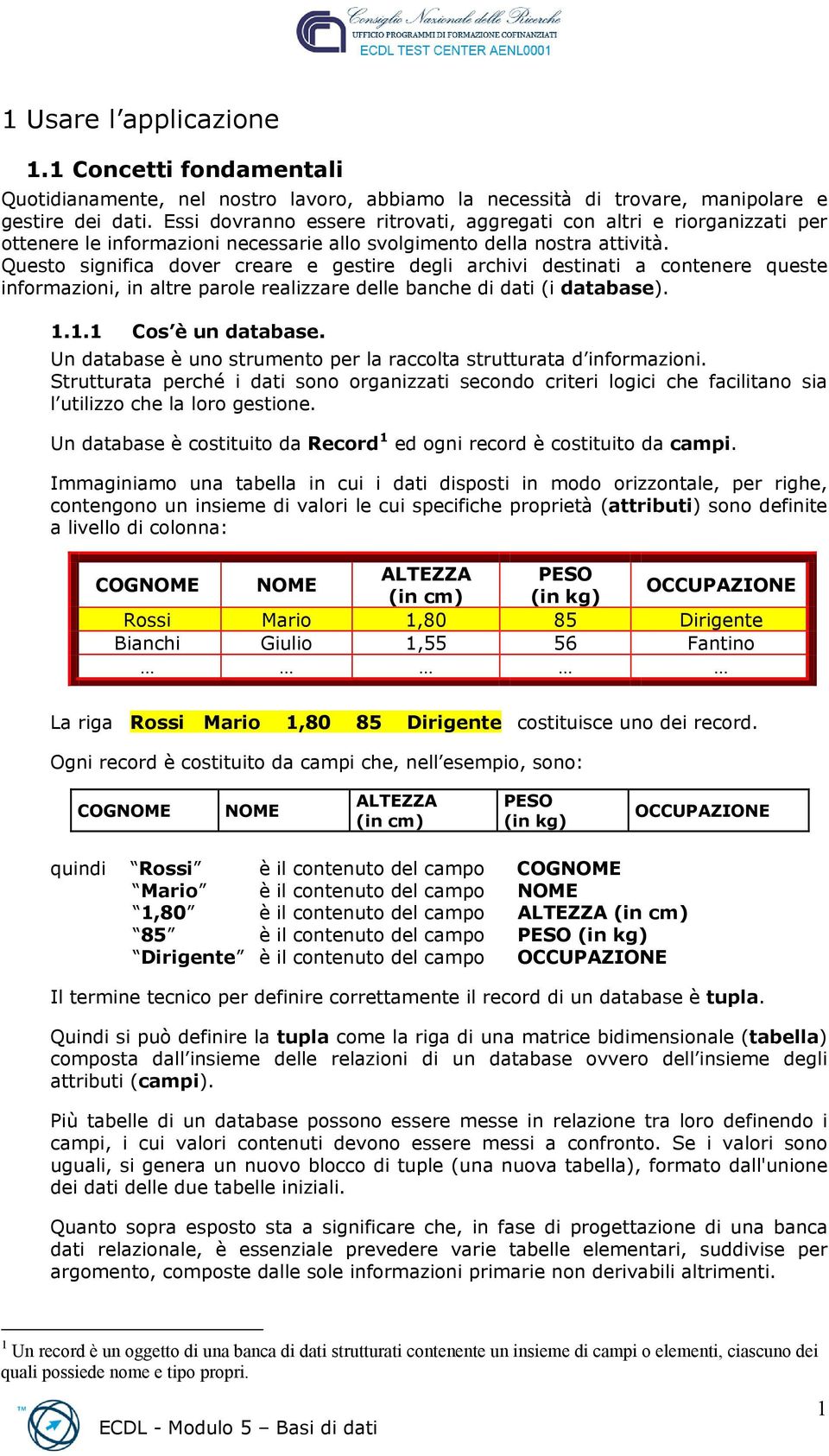 Questo significa dover creare e gestire degli archivi destinati a contenere queste informazioni, in altre parole realizzare delle banche di dati (i database). 1.1.1 Cos è un database.