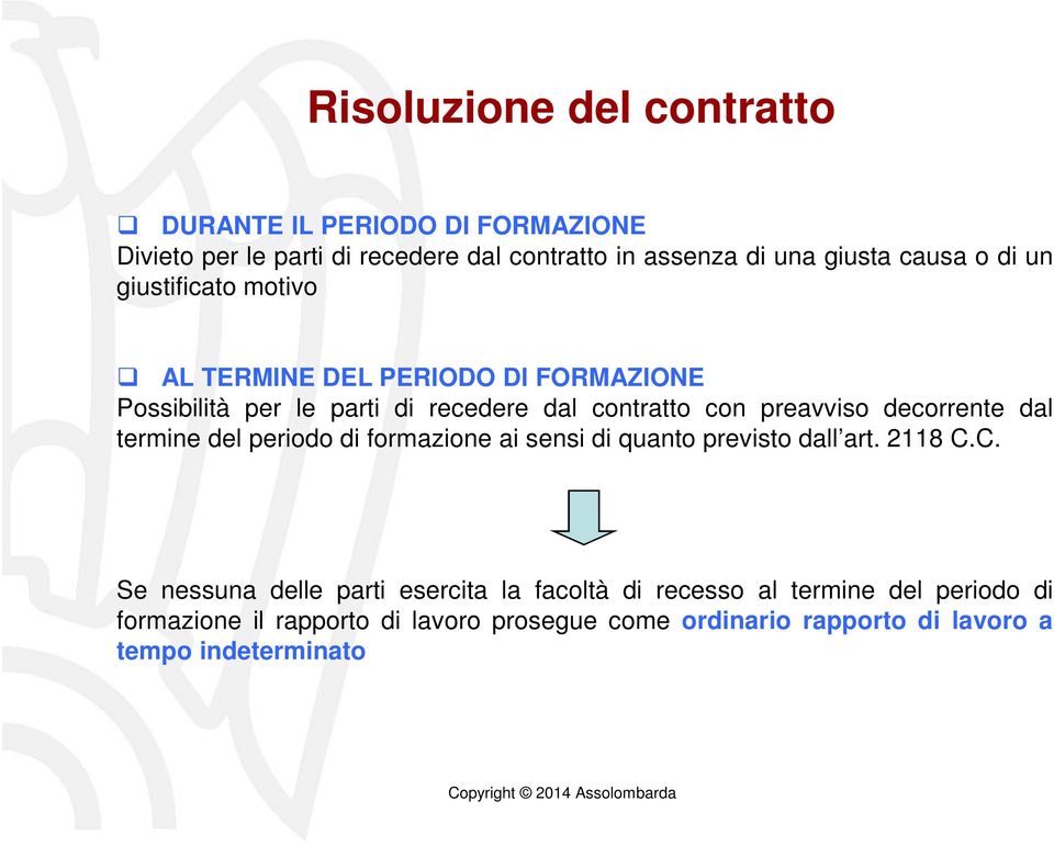 decorrente dal termine del periodo di formazione ai sensi di quanto previsto dall art. 2118 C.