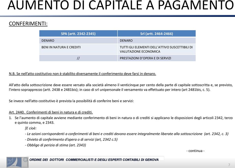 All'atto della sottoscrizione deve essere versato alla società almeno il venticinque per cento della parte di capitale sottoscritta e, se previsto, l'intero soprapprezzo (artt.