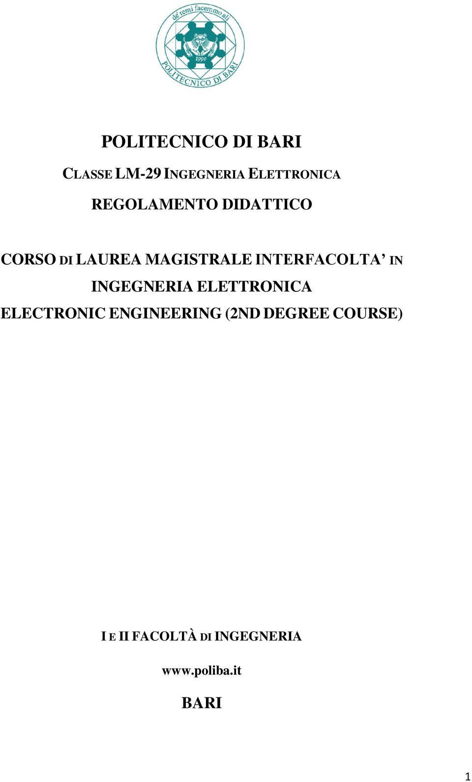 INTERFACOLTA IN INGEGNERIA ELETTRONICA ELECTRONIC