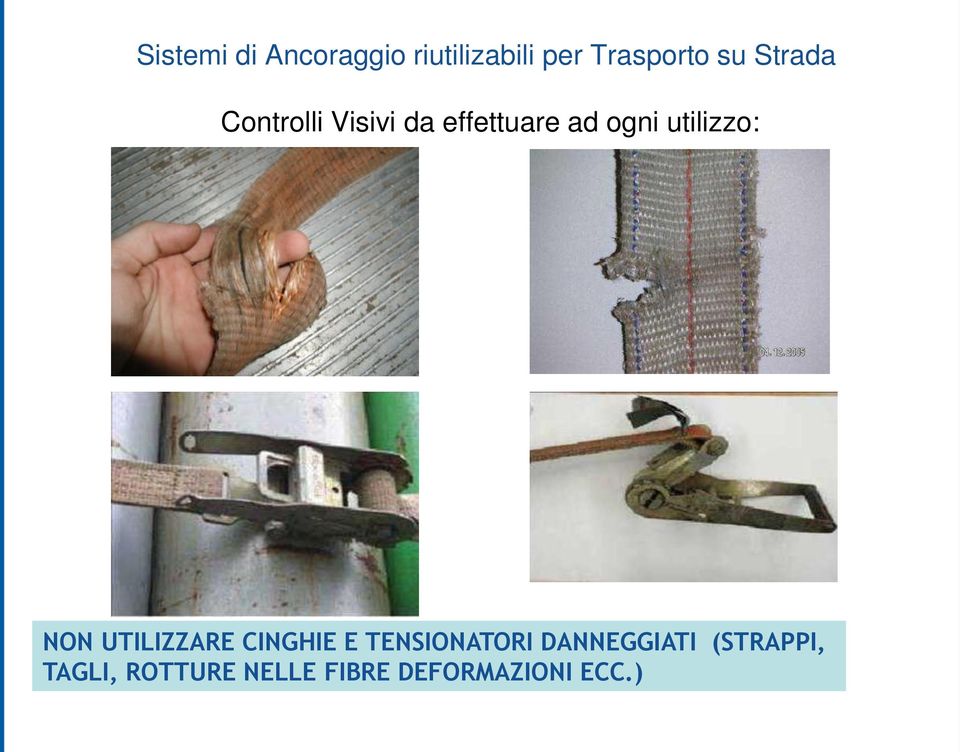 utilizzo: NON UTILIZZARE CINGHIE E TENSIONATORI