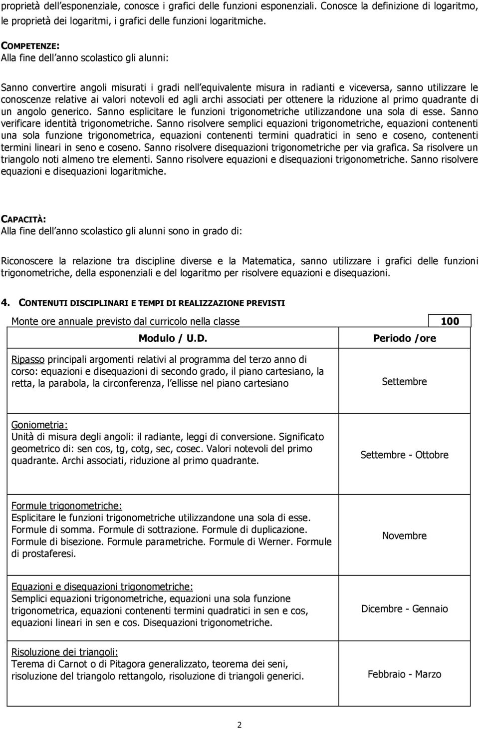 notevoli ed agli archi associati per ottenere la riduzione al primo quadrante di un angolo generico. Sanno esplicitare le funzioni trigonometriche utilizzandone una sola di esse.