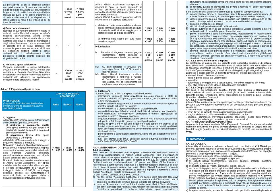 rubate le carte di credito, libretti di assegni, traveller s chèques dell Assicurato, Allianz Global Assistance, su precisa richiesta alla propria Centrale Oativa e previa comunicazione degli estremi