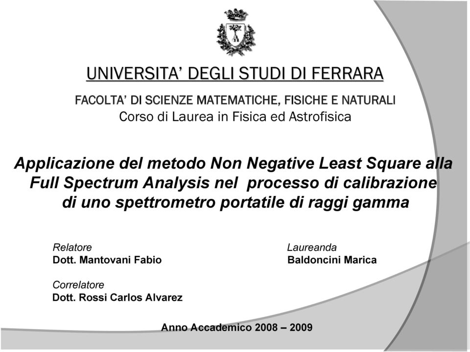 Analysis nel processo di calibrazione di uno spettrometro portatile di raggi gamma Relatore