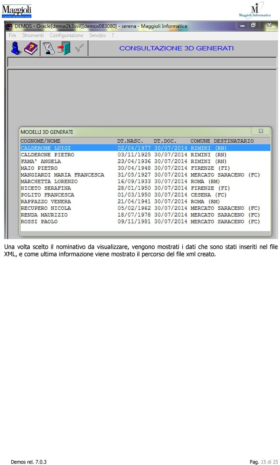 file XML, e come ultima informazione viene mostrato